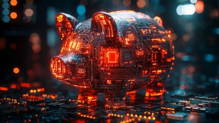 Futuristic Piggy Bank with Circuit Board Design