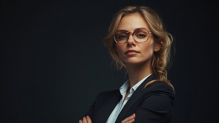 Aufkleber - Portrait woman and confident as lawyer in studio on dark background for career growth or opportunity Mockup female person and committed with law firm company and startup business as le : Generative AI