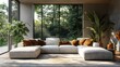 © Sopacha - Bright modern living room featuring a luxury sofa, marble table, and soft natural lighting from large windows