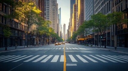 Poster - New York City Manhattan empty street at Midtown at sunny day : Generative AI