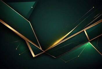 Wall Mural - Abstract green and gold geometric design with dynamic lines.