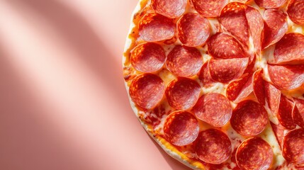 Wall Mural - Delicious Pepperoni Pizza on Pink Background