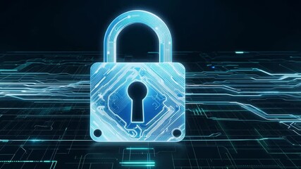 Poster - A digital padlock is displayed against a dark technological background, representing the importance of cybersecurity and safeguarding data in today's digital world.