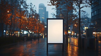 Poster - Blank mock up of vertical street poster billboard on city background : Generative AI