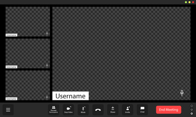Wall Mural - empty virtual meeting interface with usernames displayed and video preview boxes, indicating a pre-m