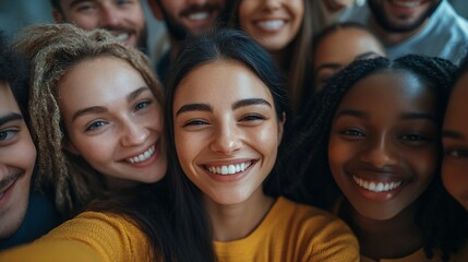 Aufkleber - Group of business people in selfie together diversity and smile for social media at startup Photography solidarity and happy office team at workshop men and women in profile picture at : Generative AI