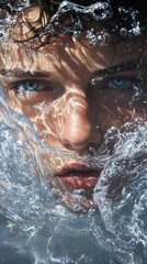 Wall Mural - Close-up Portrait of a Person Submerged in Water