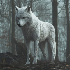  Wolf in the forest. Wildlife scene from winter nature. Wild animal in the natural habitat
