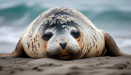 Wall Mural - Southern Elephant Seal Resting in Serene Coastal Paradise