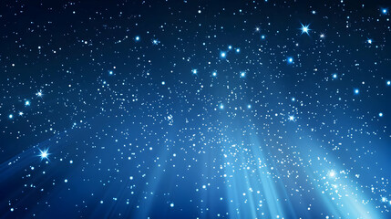 Abstract Blue Starry Night Sky Background with Glowing Lights and Sparkling Effect