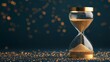 © Prapat - A glowing hourglass with sand made of stars, suspended in space, symbolizing the fragility of time and the vastness of the universe, in shades of dark blue and shimmering gold