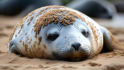 Wall Mural - Southern Elephant Seal Resting in Serene Coastal Paradise