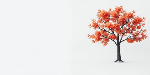 Canvas Print - A single tree with orange leaves stands against a white background.