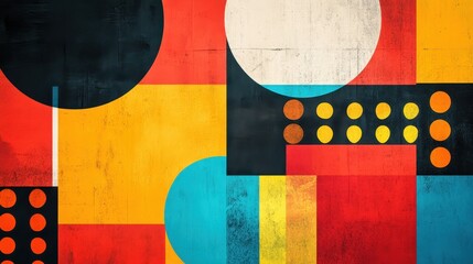 Poster - Vibrant Geometric Abstract Composition with Circles and Rectangles