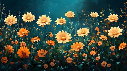 Canvas Print - A field of yellow daisies in a forest clearing.