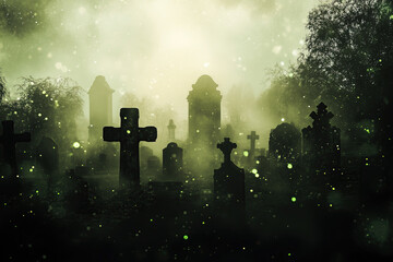 Sticker - Cemetery with crosses in the fog