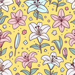 The seamless lily flower pattern is a chic and cute flower pattern. Creative, cute pastel colors.