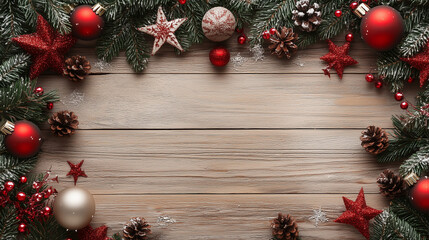 Poster - christmas background with fir branches and decorations