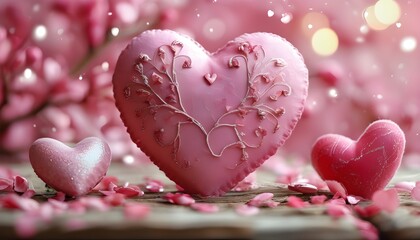 Wall Mural - Whimsical pink backdrop adorned with hearts for a romantic celebration