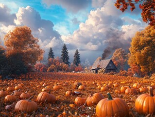 Canvas Print - pumpkins in a field