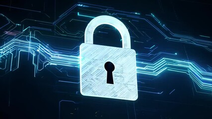 Poster - A digital lock symbol appears prominently against a dark background, signifying important themes of cybersecurity, data protection, and technology in today's digital world.