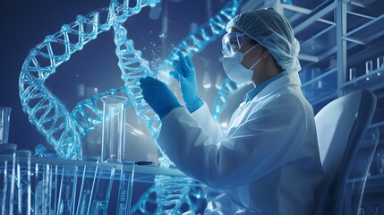 Wall Mural - scientist analyzing dna in a high-tech laboratory.