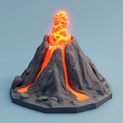 Wall Mural - 3D Volcano Model Icon: Educational Earth Science Tool Logo Illustration