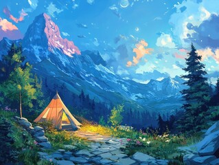 Canvas Print - camping in the mountains