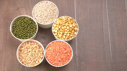 Wall Mural - Assorted different types of beans and cereals grains. Set of indispensable sources of protein for a healthy lifestyle. Everyday use at Indian households.