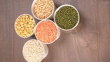 Wall Mural - Assorted different types of beans and cereals grains. Set of indispensable sources of protein for a healthy lifestyle. Everyday use at Indian households.