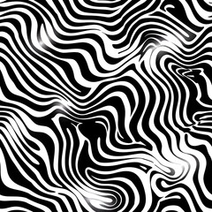 Bold monochrome seamless pattern with flowing wavy lines in black and white