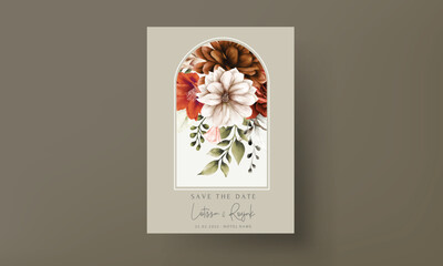 Wall Mural - beautiful wedding invitation card template and floral frame watercolor