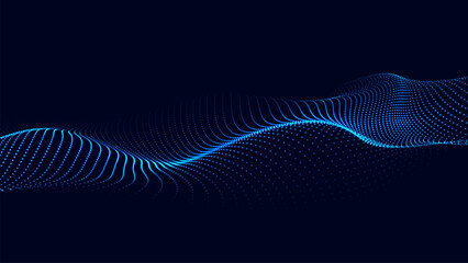 Wall Mural - Wave of moving dots on an abstract dark background. 3D Vector illustration.