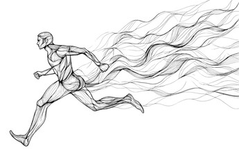 Wall Mural - In this minimalist drawing, I showed a continuous one line drawing of a person jogging during a sport marathon or sprint game. I presented a model of a champion player jogging during a modern jogging