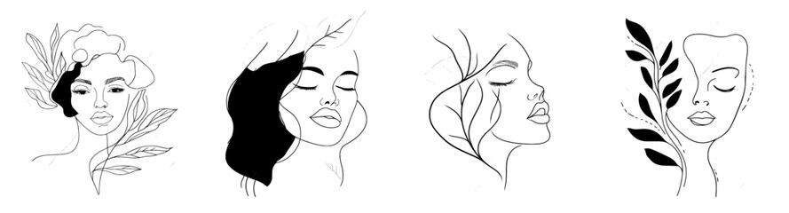 Drawing of a woman with a desaturated color background, hand drawn continuous one line art of a beautiful woman, an abstract continuous one line drawing of a beautiful girl