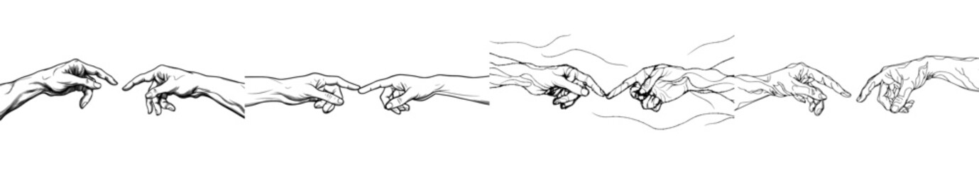 Two hands barely touching each other in continuous line. Simple sketch of two hands made with one line, love concept.