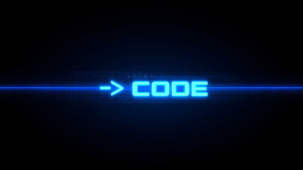 Wall Mural - Inscription: 'Code' on Black Background. Blue Neon Effect - Abstract Digital Art