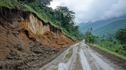 Wall Mural - Impact of Erosion: Landslides Along the Roadside