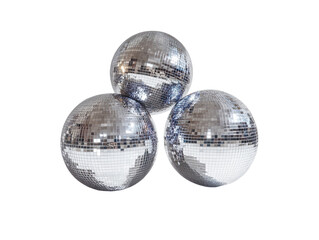 Wall Mural - Shiny disco balls in different sizes casting light reflections, isolated on white background.  PNG transparent.