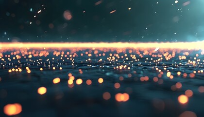 Futuristic sci-fi backdrop of luminous particles creating a dynamic grid in a microcosm with captivating depth of field and stunning bokeh effects