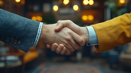 Wall Mural - Two men shake hands in agreement, symbolizing partnership, success, and collaboration.