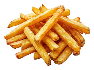 pile of golden french fries on white background. png transparent.