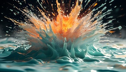 Wall Mural - ultra-realistic depiction of a dramatic explosion with vibrant diffusion of liquids