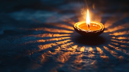 Burning oil lamp flame illuminating dark background, hope, peace, and remembrance.