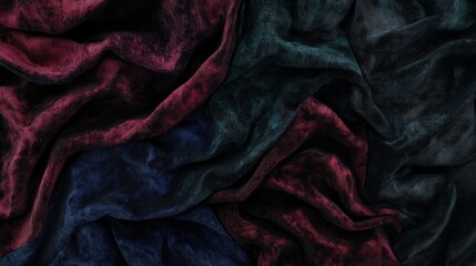 Wall Mural - Luxurious dark velvet fabric with soft folds and wrinkles adds sophistication and elegance to any project. Ideal for fashion, design, or upholstery with a romantic, vintage touch