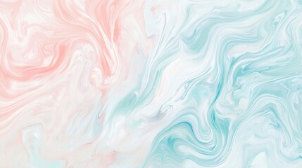 Wall Mural - Abstract liquid marble texture resembling flowing paint in pastel pink, blue, and white, creating a dreamy and artistic backdrop