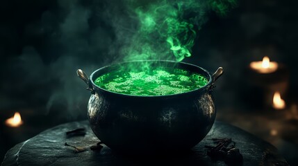 Witch? cauldron bubbling with green potion