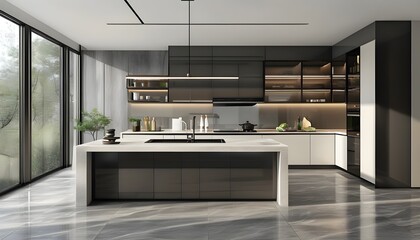 Wall Mural - sleek and stylish modern kitchen interior with contemporary design elements and state-of-the-art appliances