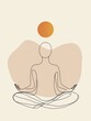 © Art Resources - a minimal single line art of a woman sitting cross-legged with a glowing orb floating above her hands, hand drawn style minimalist line art, beige colors and warm orange tones, cream-colored