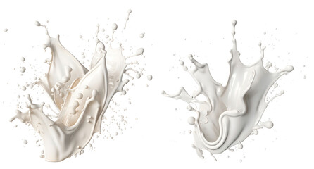 Wall Mural - Set of Milk Splashes, isolated on transparent background, realistic illustration, generative ai